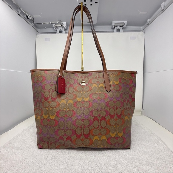 Coach City Tote Rainbow Signature Canvas purse NWT khaki/ multi Redwood - Picture 4 of 16
